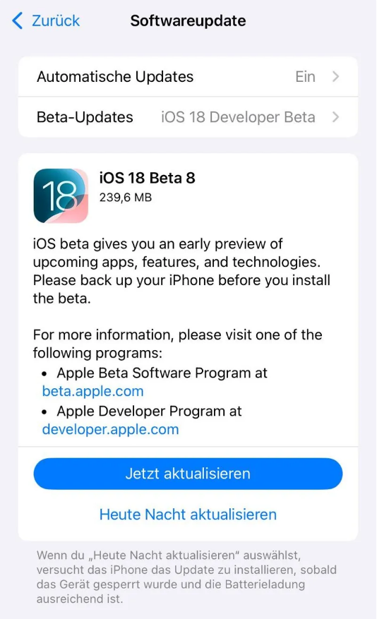 安定苹果手机维修分享苹果 iOS / iPadOS 18 开发者预览版 Beta 8 发布 